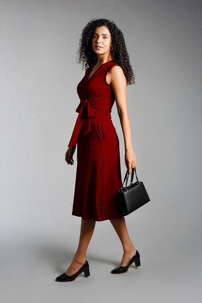 Maroon Cotton Jersey Banded Empire Shirt Dress