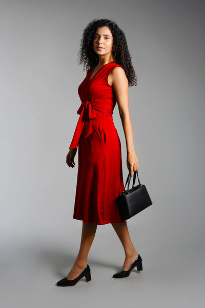 Red Cotton Jersey Banded Empire Shirt Dress