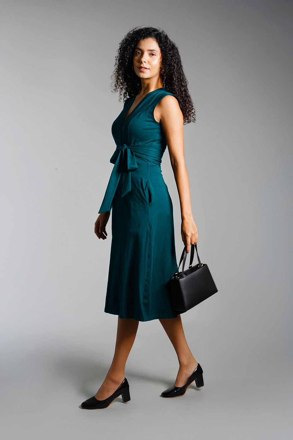 Teal Cotton Jersey Banded Empire Shirt Dress