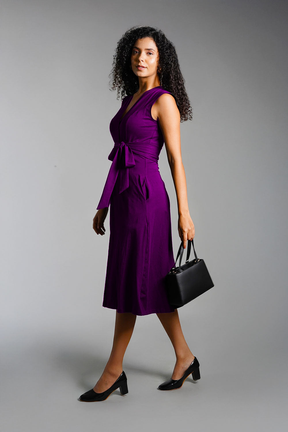 Purple Cotton Jersey Banded Empire Shirt Dress