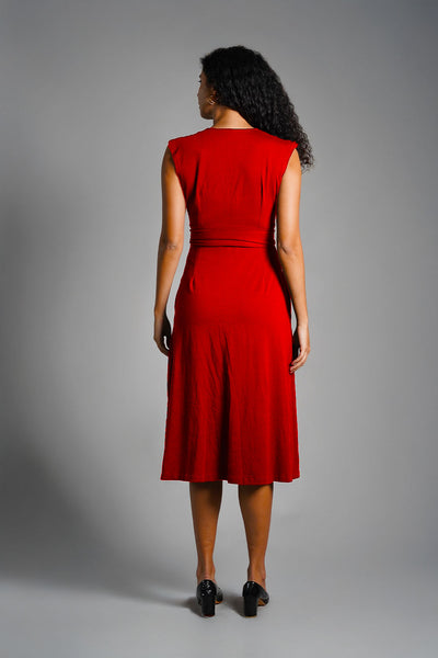 Red Cotton Jersey Banded Empire Shirt Dress