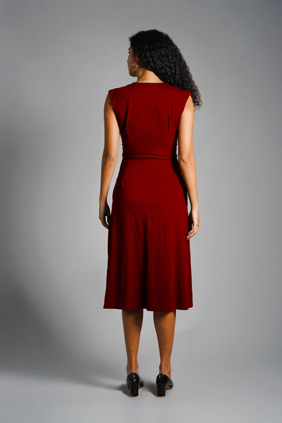 Maroon Cotton Jersey Banded Empire Shirt Dress