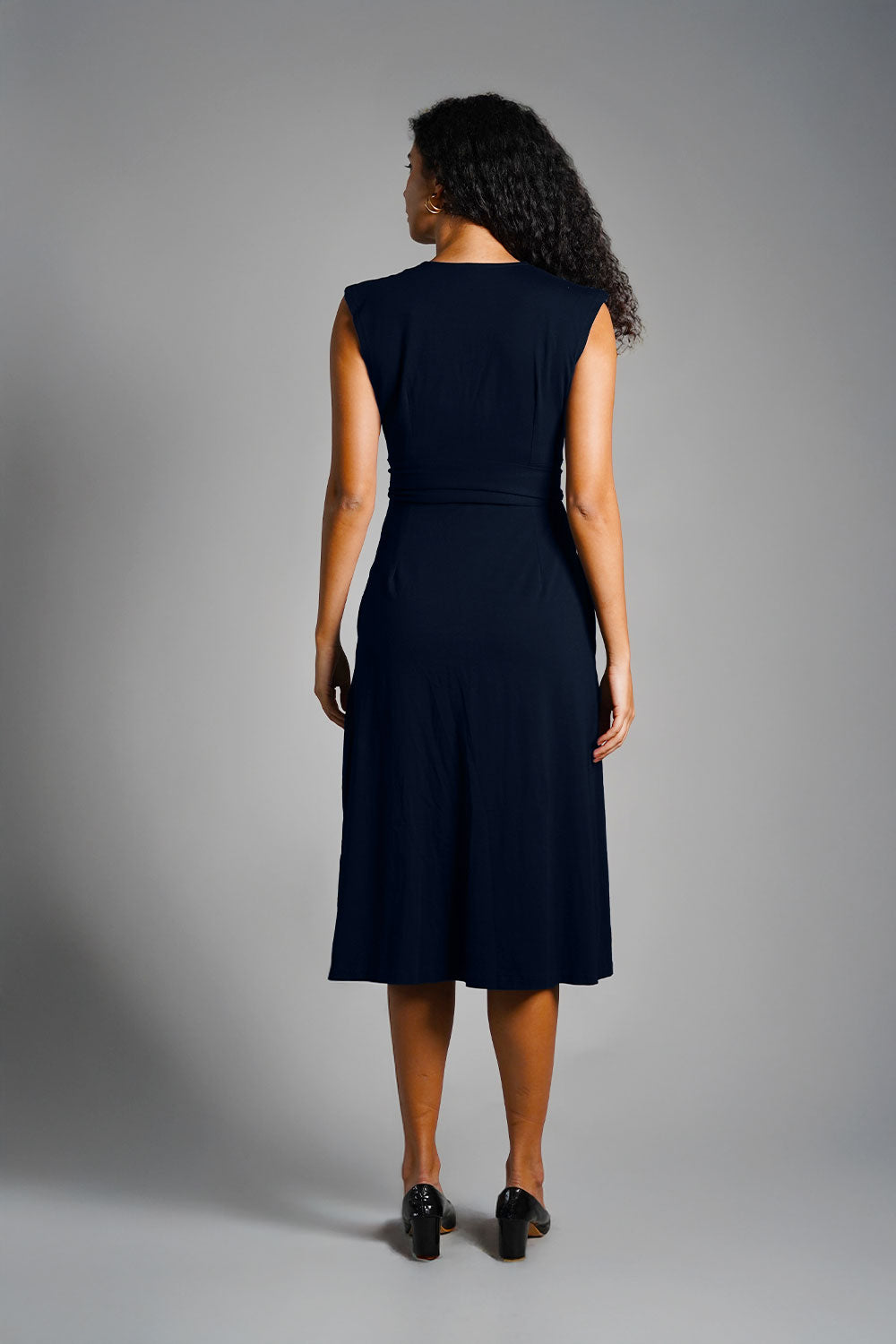 Navy Cotton Jersey Banded Empire Shirt Dress