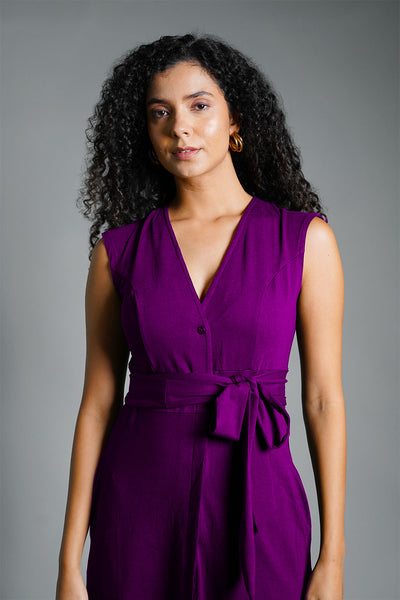 Purple Cotton Jersey Banded Empire Shirt Dress
