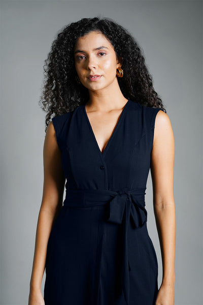 Navy Cotton Jersey Banded Empire Shirt Dress