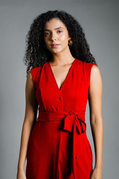 Red Cotton Jersey Banded Empire Shirt Dress