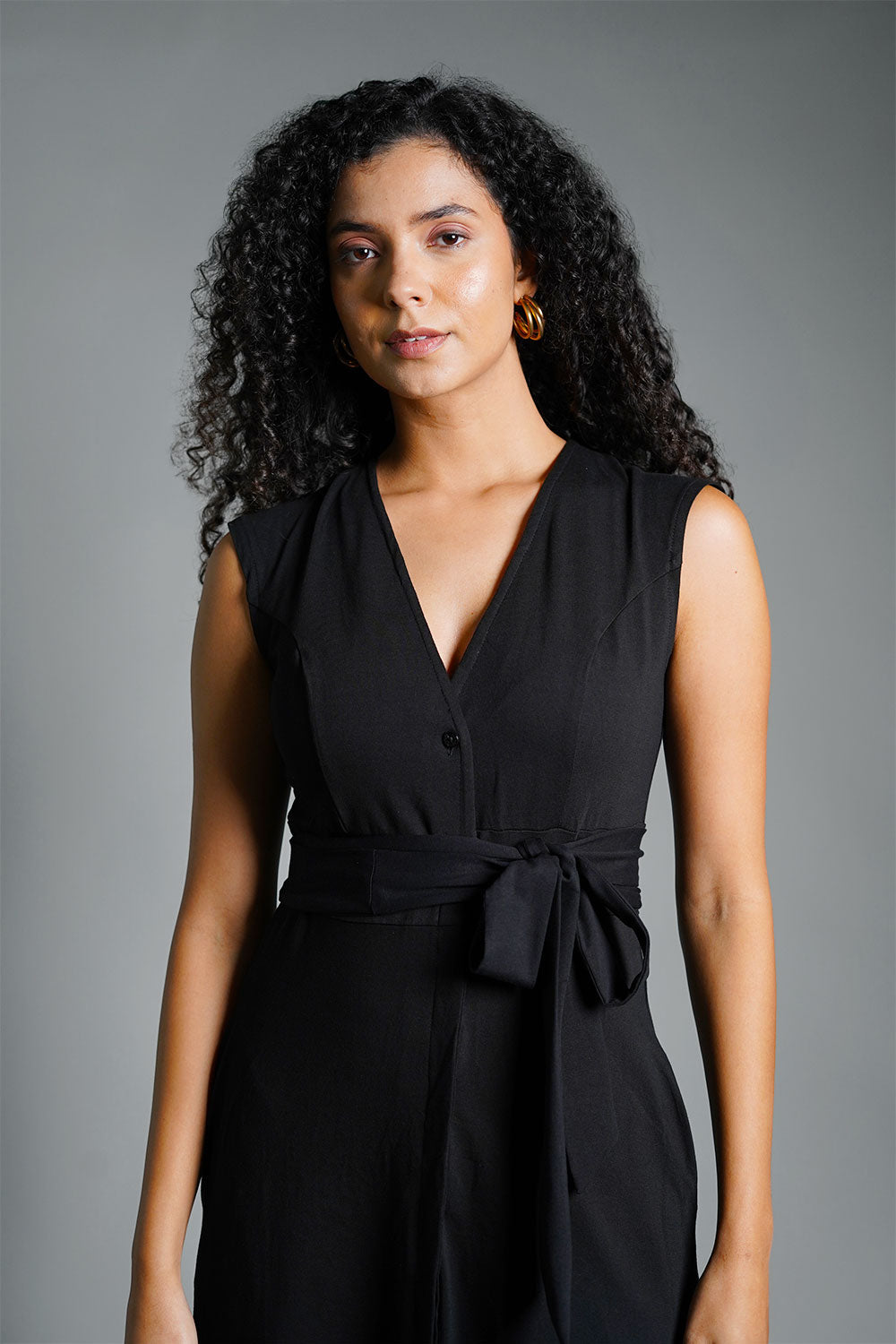Black Cotton Jersey Banded Empire Shirt Dress