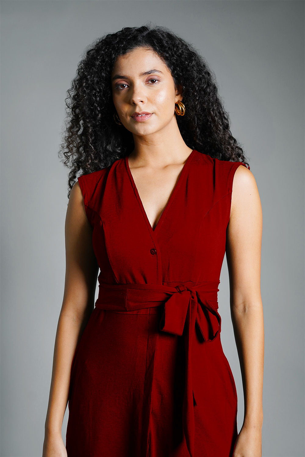 Maroon Cotton Jersey Banded Empire Shirt Dress