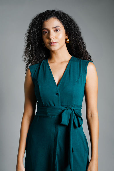 Teal Cotton Jersey Banded Empire Shirt Dress
