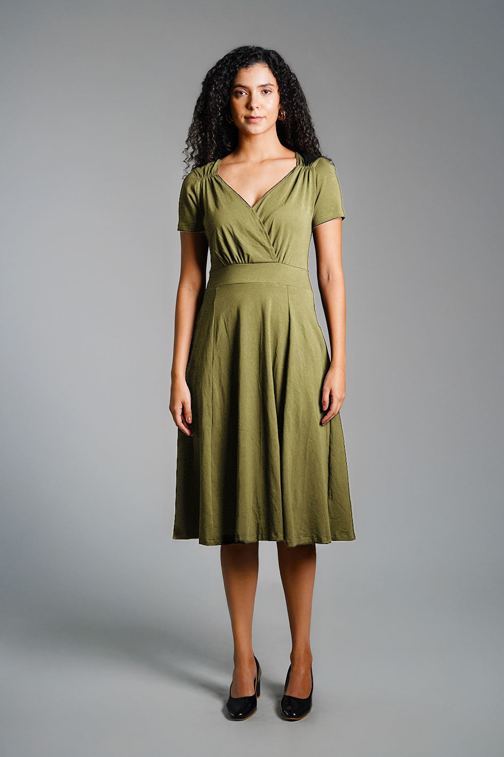 Sweetheart Olive Cotton Jersey Empire Dress