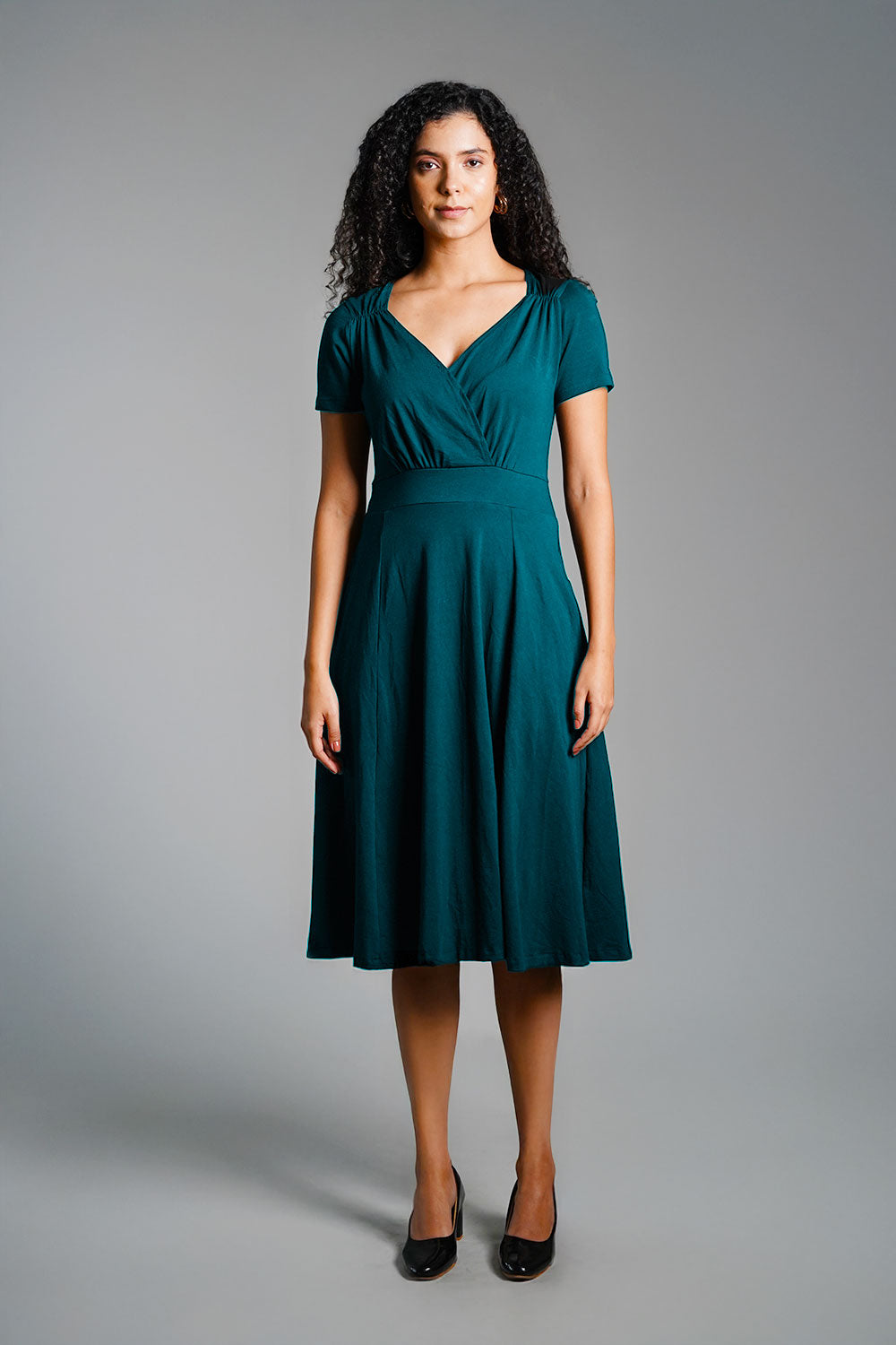 Sweetheart Teal Cotton Jersey Empire Dress