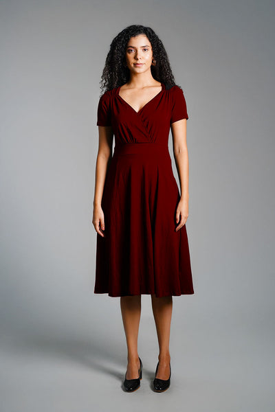 Sweetheart Maroon Cotton Jersey Empire Dress