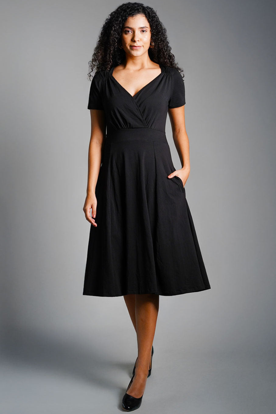Sweetheart Black Cotton Jersey Empire Dress