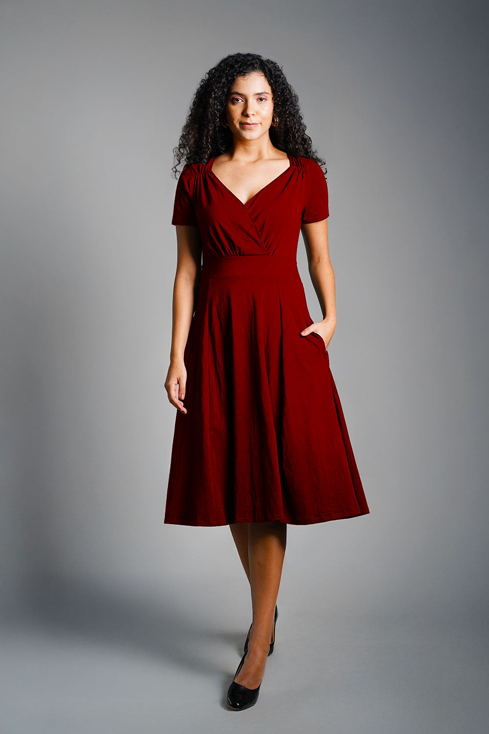 Sweetheart Maroon Cotton Jersey Empire Dress