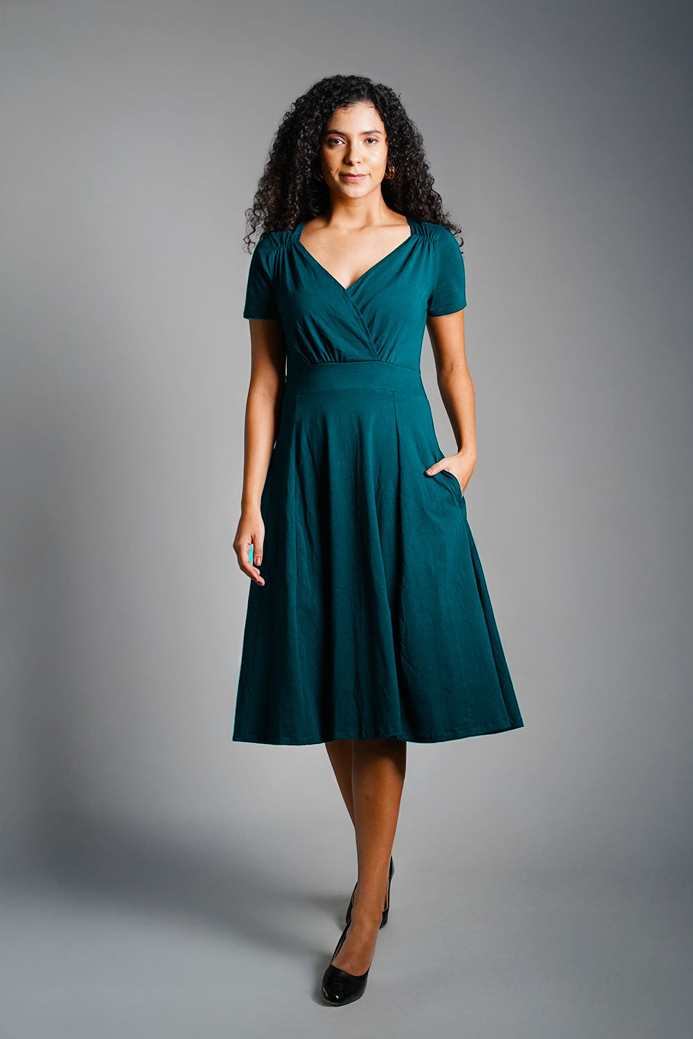 Sweetheart Teal Cotton Jersey Empire Dress