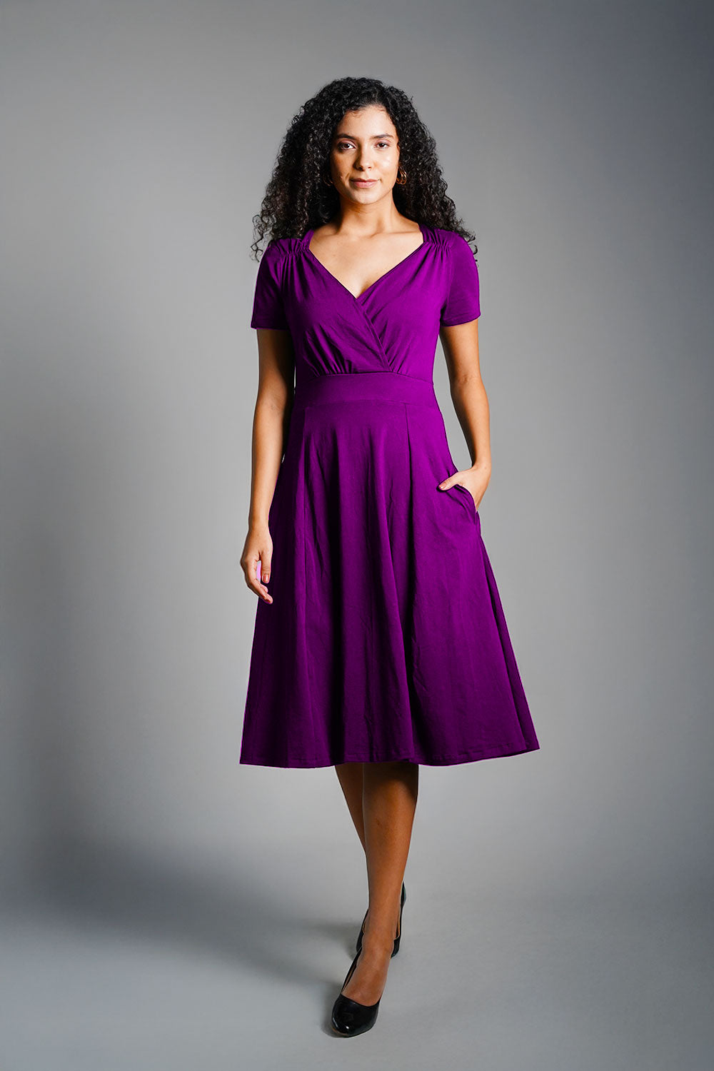 Sweetheart Purple Cotton Jersey Empire Dress