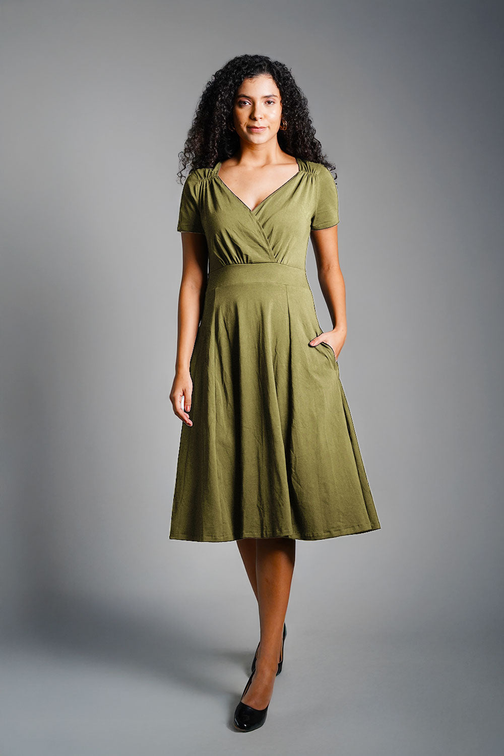 Sweetheart Olive Cotton Jersey Empire Dress