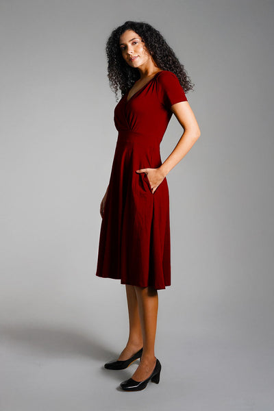 Sweetheart Maroon Cotton Jersey Empire Dress