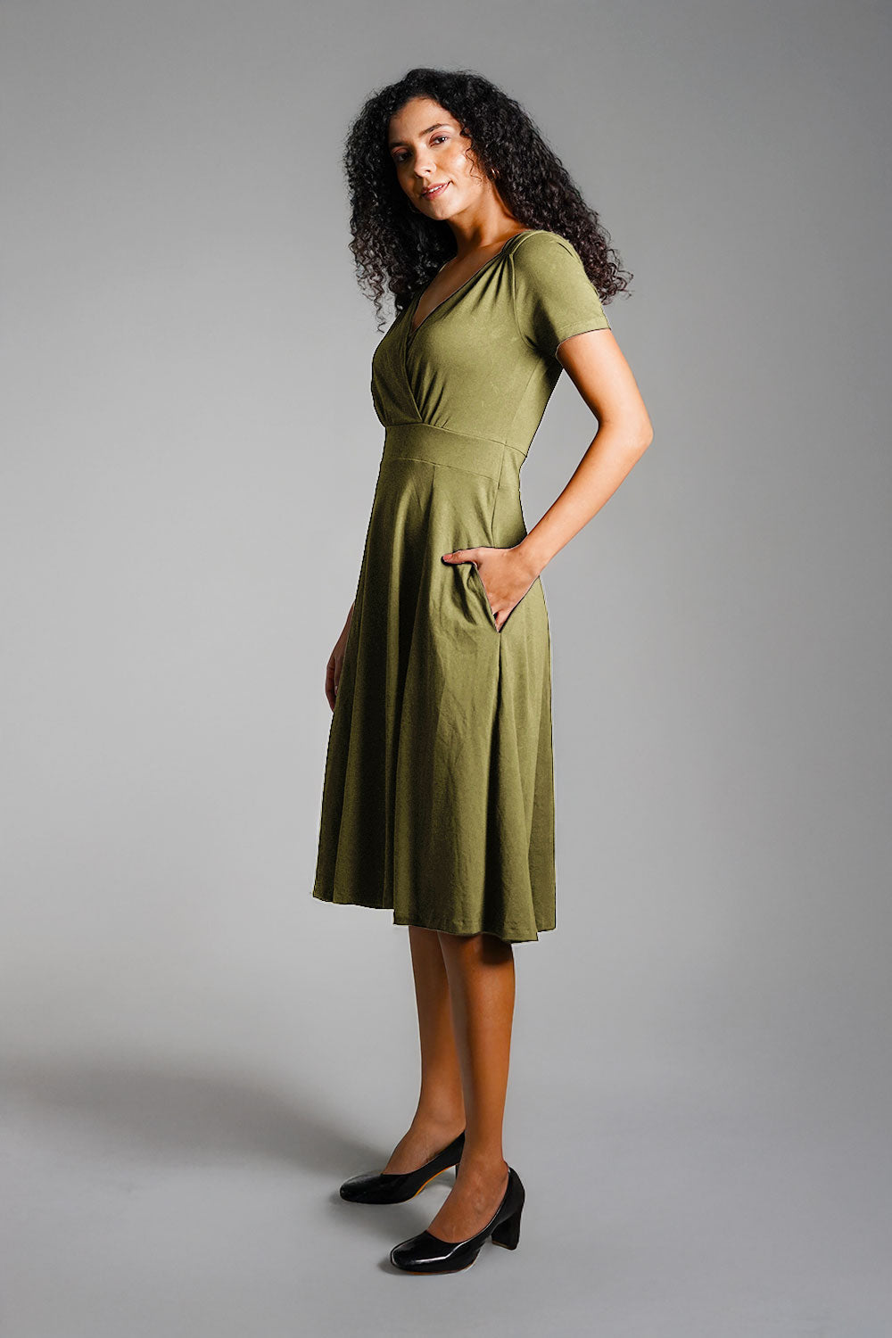 Sweetheart Olive Cotton Jersey Empire Dress