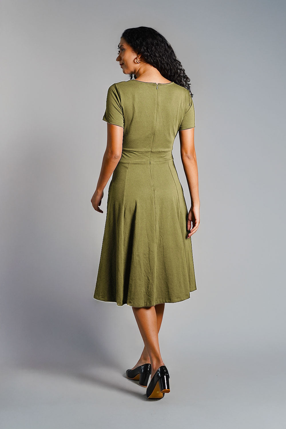 Sweetheart Olive Cotton Jersey Empire Dress