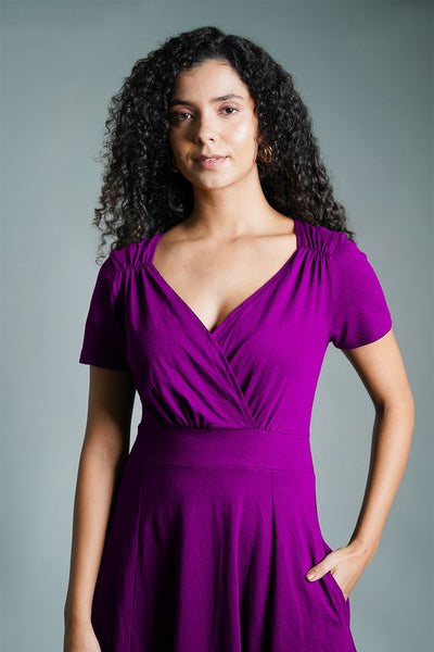 Sweetheart Purple Cotton Jersey Empire Dress