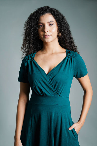 Sweetheart Teal Cotton Jersey Empire Dress