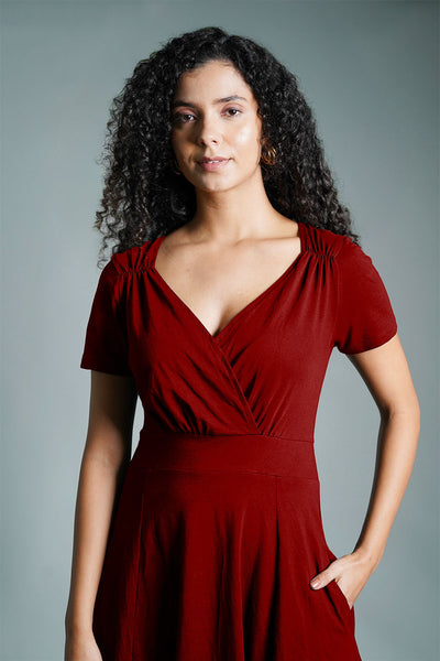 Sweetheart Maroon Cotton Jersey Empire Dress