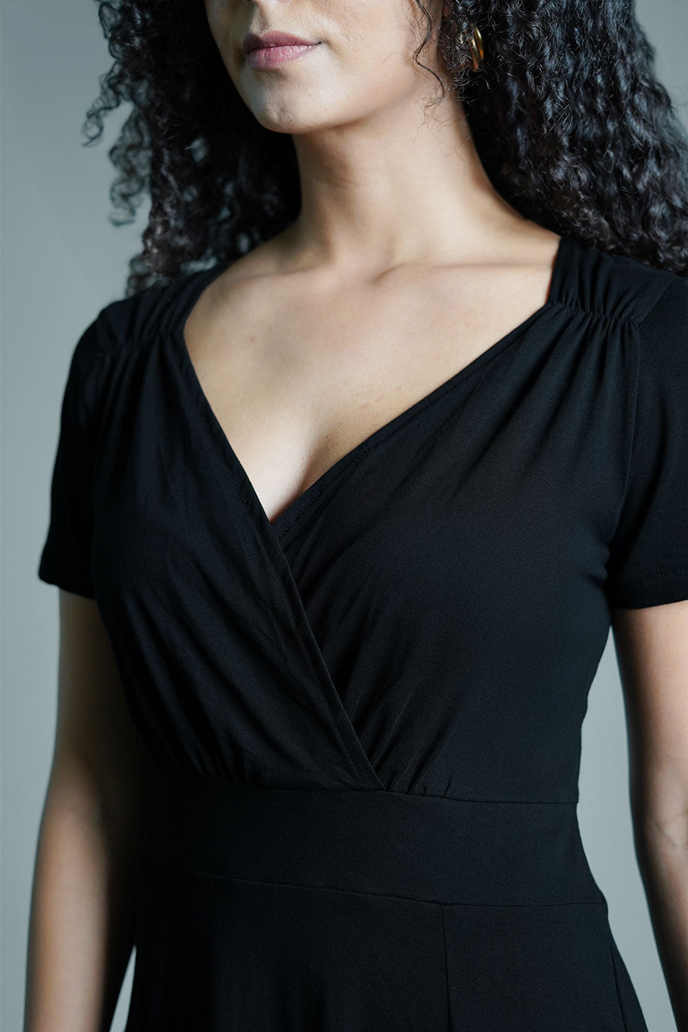 Sweetheart Black Cotton Jersey Empire Dress