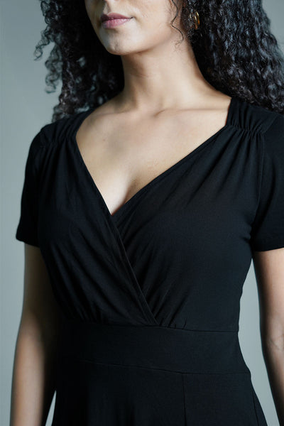 Sweetheart Black Cotton Jersey Empire Dress