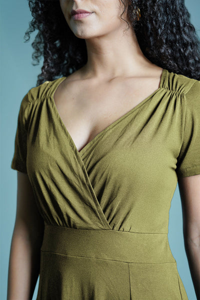 Sweetheart Olive Cotton Jersey Empire Dress