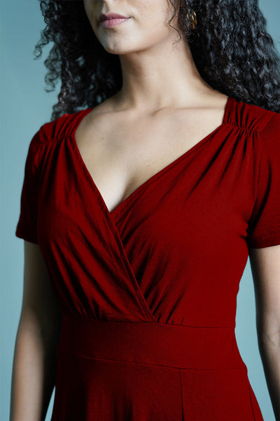 Sweetheart Maroon Cotton Jersey Empire Dress