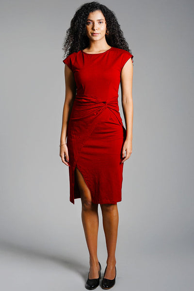 Twist Waist Red Cotton Jersey Sheath Dress