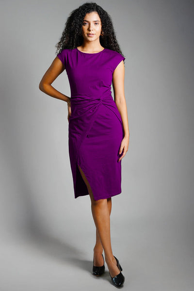 Twist Waist Purple Cotton Jersey Sheath Dress