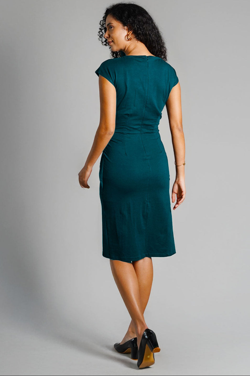 Twist Waist Teal Cotton Jersey Sheath Dress