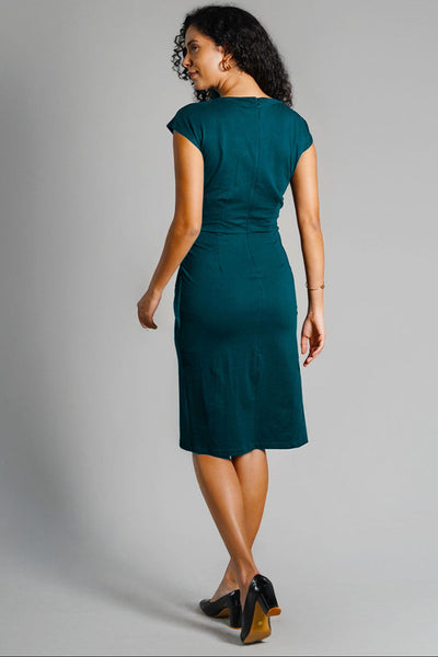 Twist Waist Teal Cotton Jersey Sheath Dress