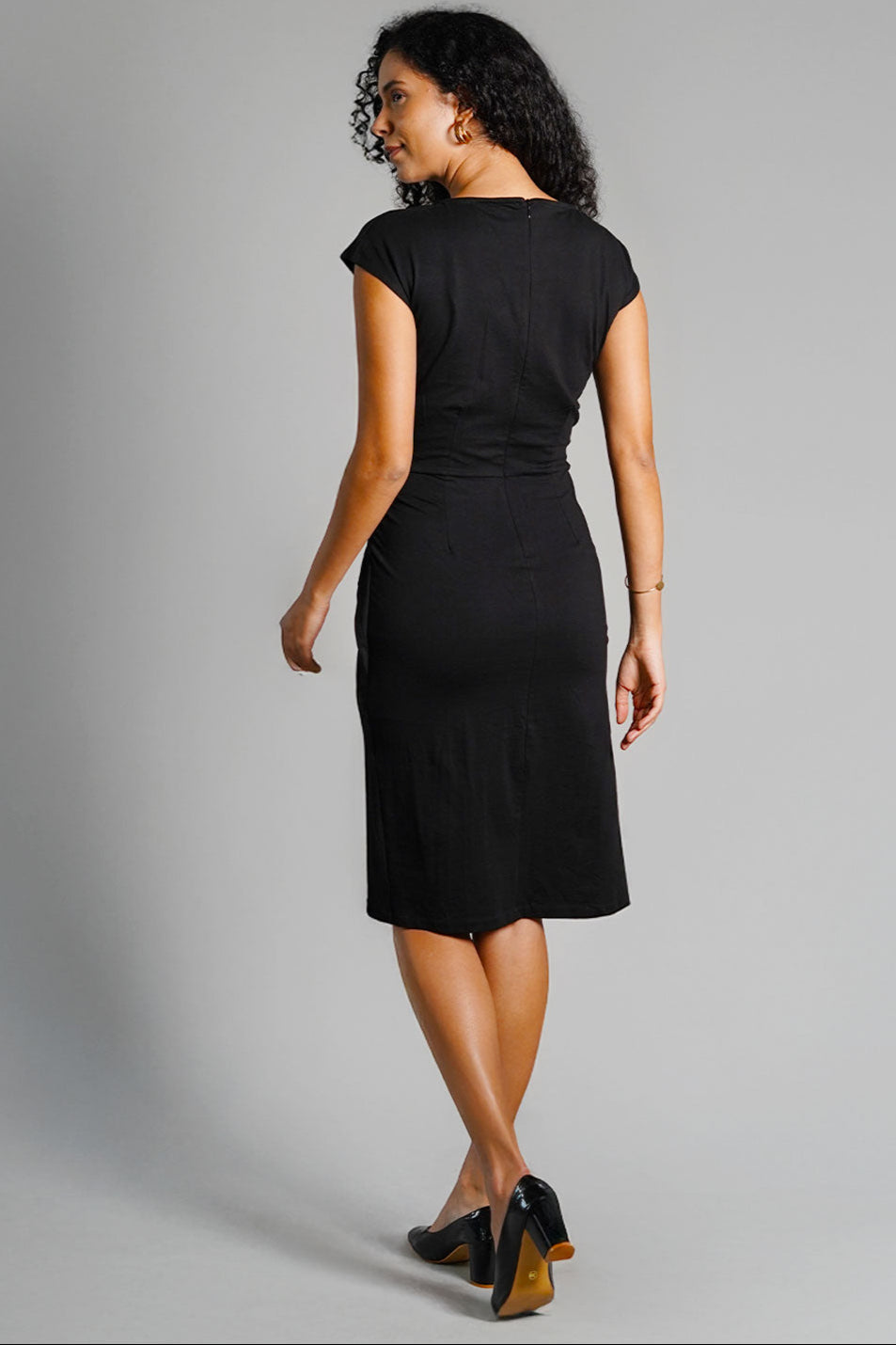 Twist Waist Black Cotton Jersey Sheath Dress