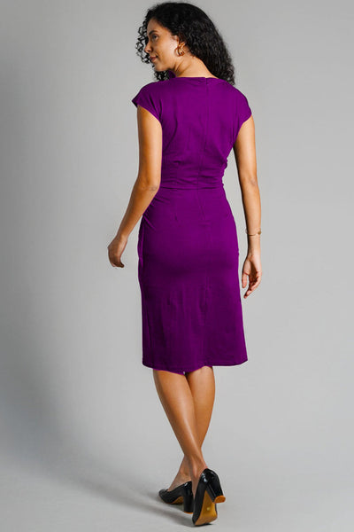 Twist Waist Purple Cotton Jersey Sheath Dress