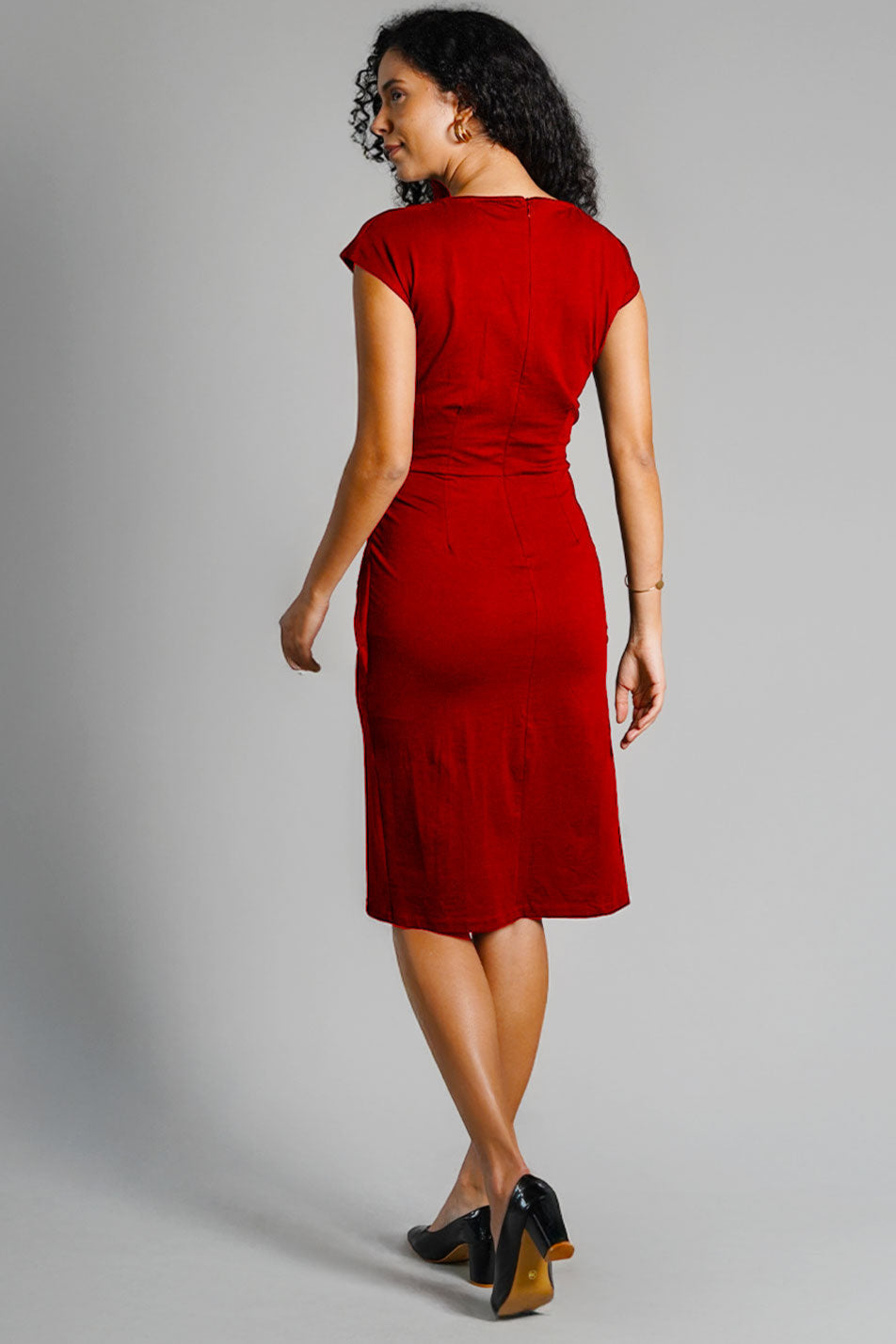 Twist Waist Red Cotton Jersey Sheath Dress