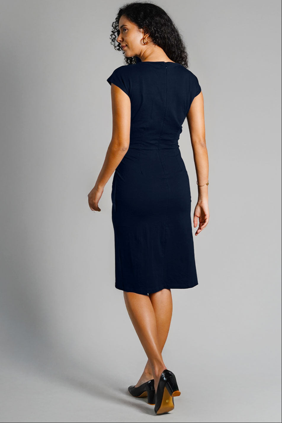 Twist Waist Navy Cotton Jersey Sheath Dress