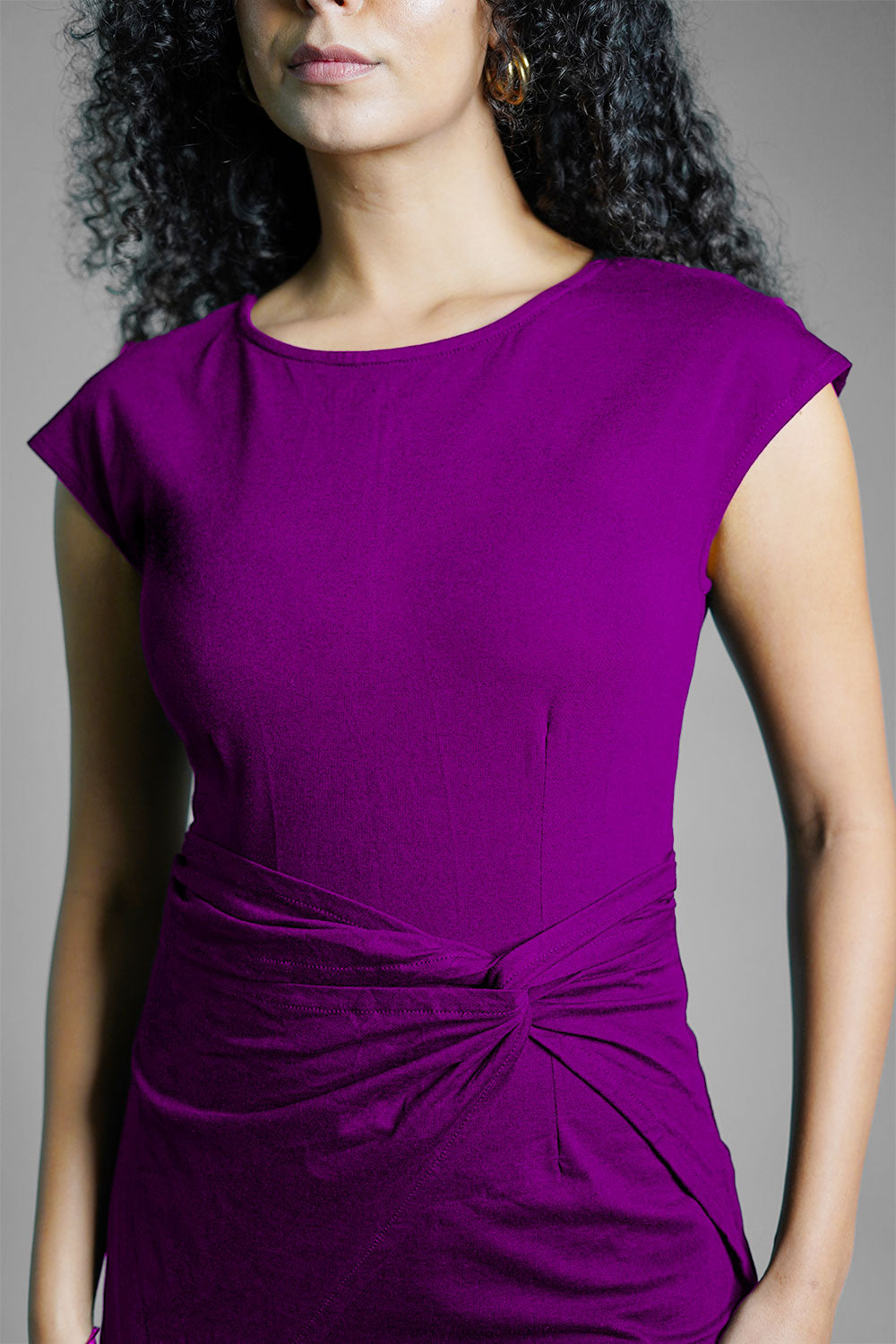 Twist Waist Purple Cotton Jersey Sheath Dress