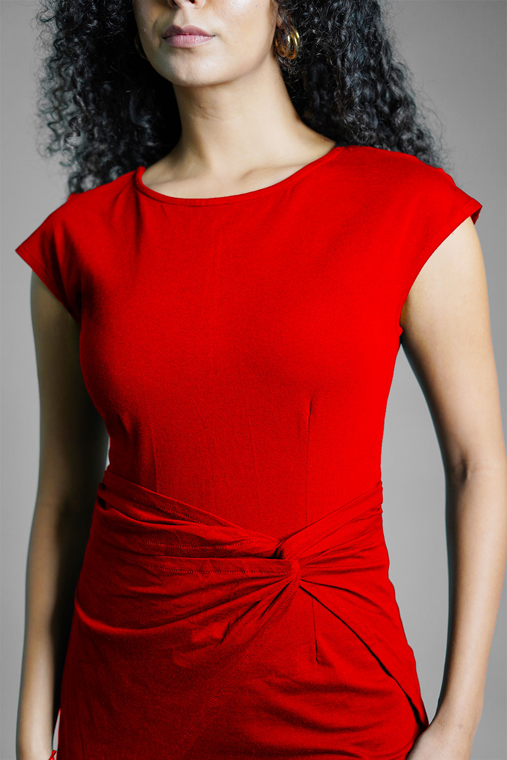 Twist Waist Red Cotton Jersey Sheath Dress