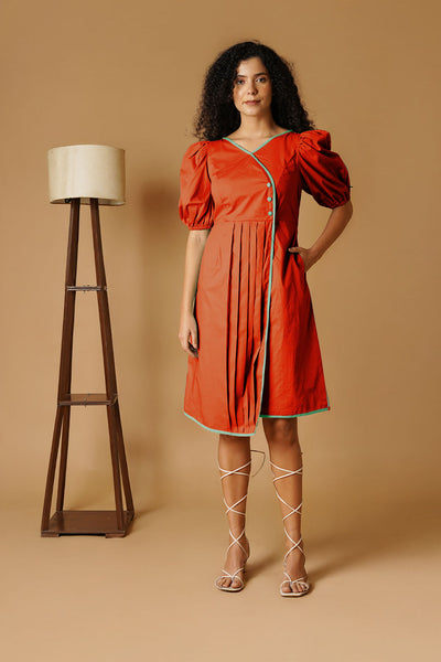 Orange Poplin Mini Dress