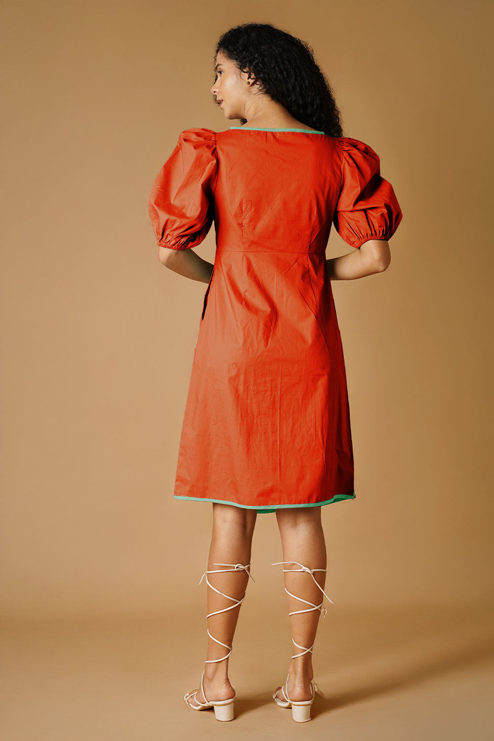 orange poplin dress Vestido Midi Sarah Poplin Bubble - Naranja