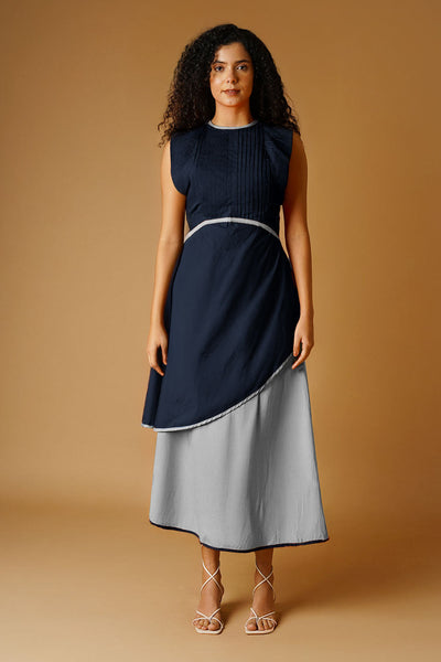 Poplin Navy Dress