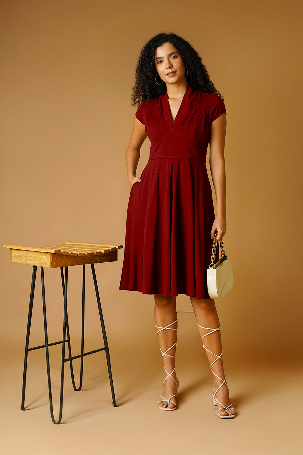 Maroon Jersey Blue Midi Dress