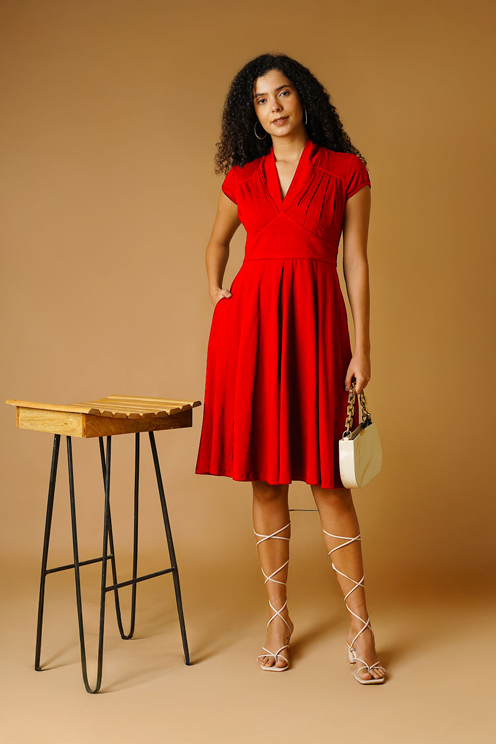 Red Jersey Blue Midi Dress