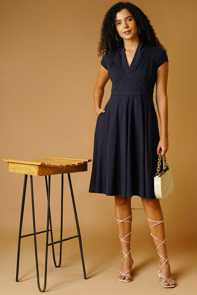 Navy Jersey Blue Midi Dress