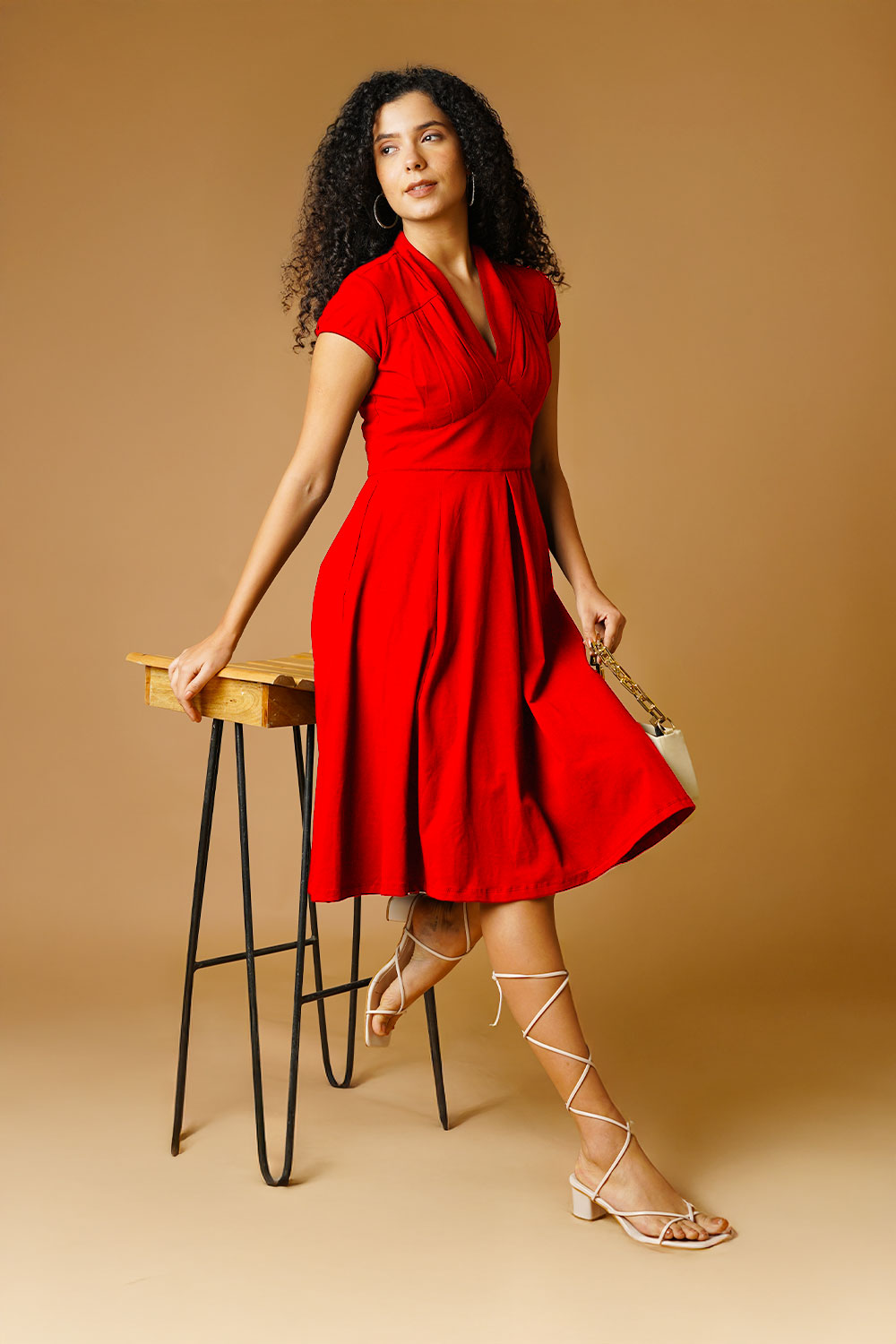 Red Jersey Blue Midi Dress