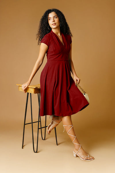 Maroon Jersey Blue Midi Dress