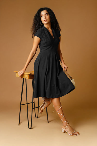 Black Jersey Blue Midi Dress